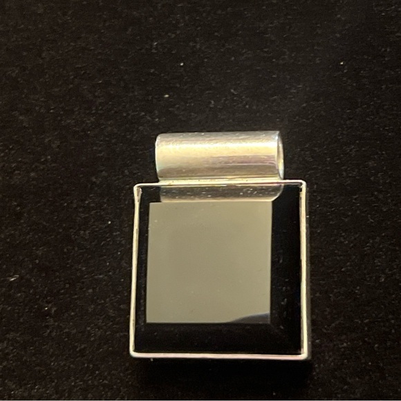 Black Onyx Necklace 925 Silver Mexico Slider Pendant 1” Square- No Chain - Picture 2 of 8